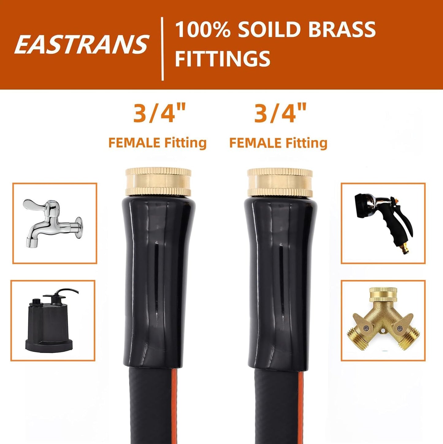 3ft x 5/8" Orange Garden Hose with 3/4" Male to Female Fittings