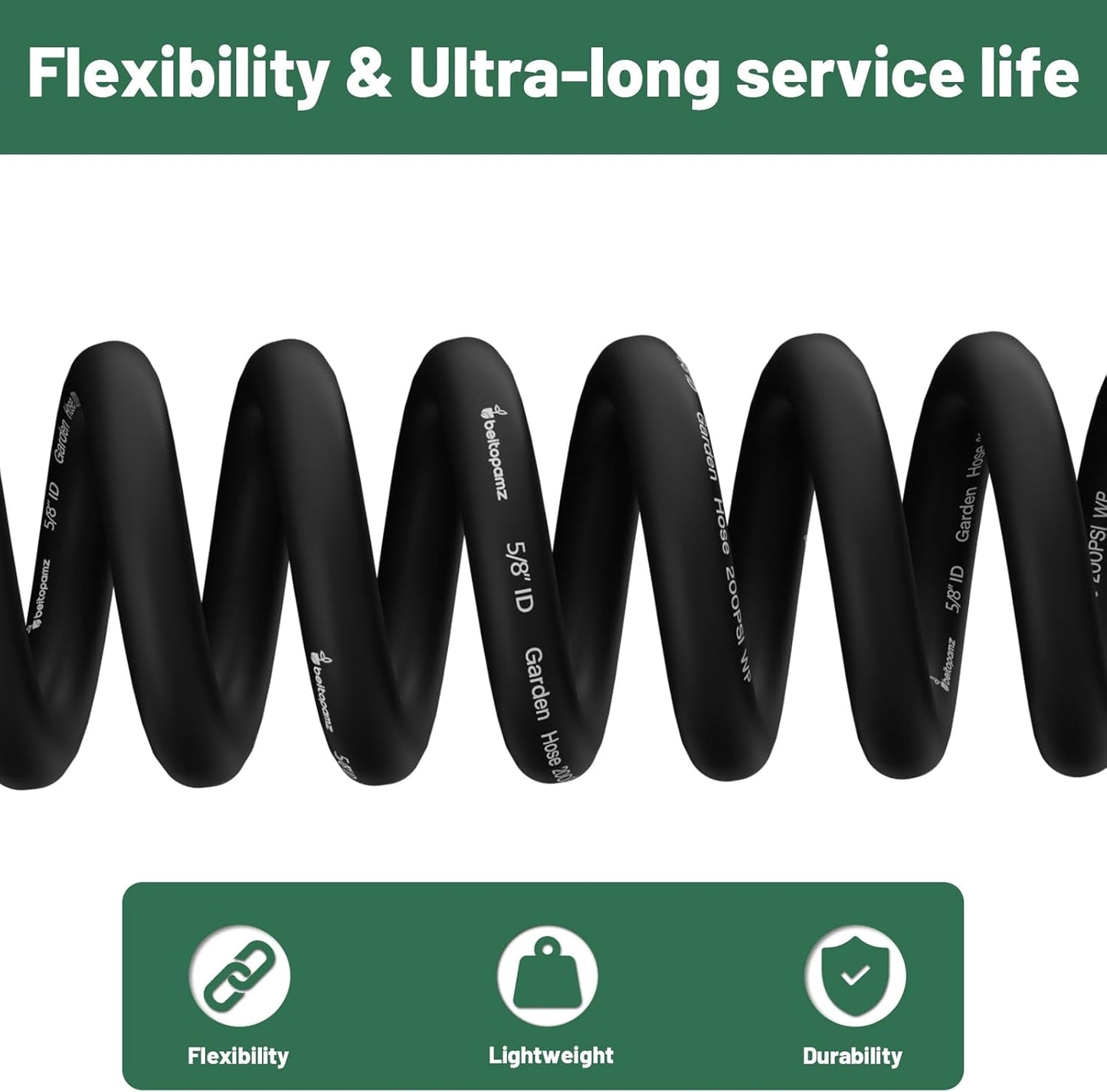 Beitopamz Short Garden Hose 5 ft x 5/8 in Male to Female Heavy Duty Small Water Hose Extender Connector, Lightweight Rubber Hybrid Leader Hose, Leak-Free Connections, 3/4'' Brass Fittings, Black