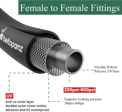 Beitopamz Short Garden Hose 5 ft x 5/8 in Male to Female Heavy Duty Small Water Hose Extender Connector, Lightweight Rubber Hybrid Leader Hose, Leak-Free Connections, 3/4'' Brass Fittings, Black