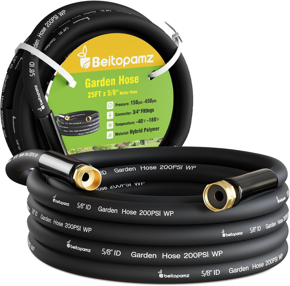 Beitopamz Short Garden Hose 5 ft x 5/8 in Male to Female Heavy Duty Small Water Hose Extender Connector, Lightweight Rubber Hybrid Leader Hose, Leak-Free Connections, 3/4'' Brass Fittings, Black