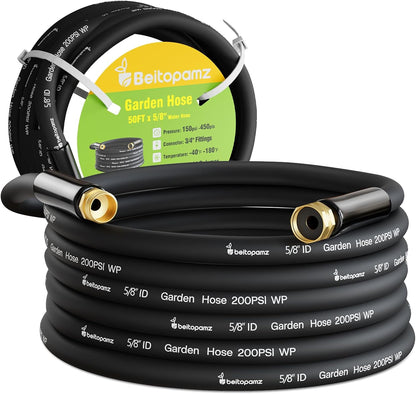 Beitopamz Short Garden Hose 5 ft x 5/8 in Male to Female Heavy Duty Small Water Hose Extender Connector, Lightweight Rubber Hybrid Leader Hose, Leak-Free Connections, 3/4'' Brass Fittings, Black
