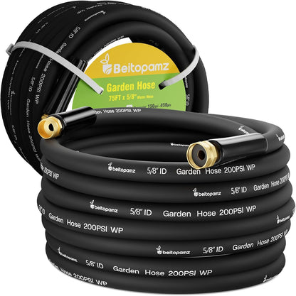 Beitopamz Short Garden Hose 5 ft x 5/8 in Male to Female Heavy Duty Small Water Hose Extender Connector, Lightweight Rubber Hybrid Leader Hose, Leak-Free Connections, 3/4'' Brass Fittings, Black