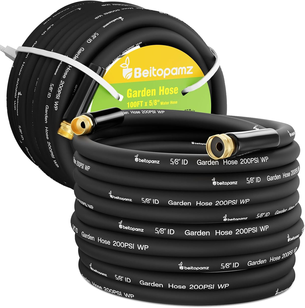 Beitopamz Short Garden Hose 5 ft x 5/8 in Male to Female Heavy Duty Small Water Hose Extender Connector, Lightweight Rubber Hybrid Leader Hose, Leak-Free Connections, 3/4'' Brass Fittings, Black