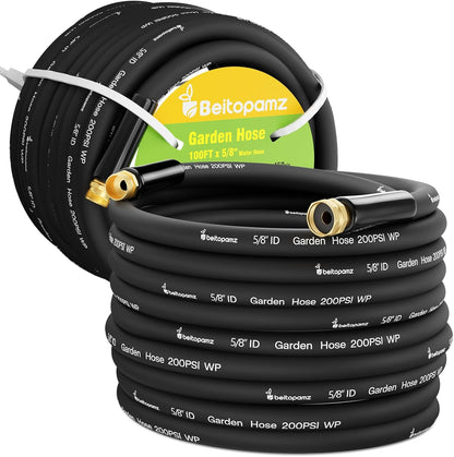 Beitopamz Short Garden Hose 5 ft x 5/8 in Male to Female Heavy Duty Small Water Hose Extender Connector, Lightweight Rubber Hybrid Leader Hose, Leak-Free Connections, 3/4'' Brass Fittings, Black