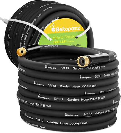 Beitopamz Short Garden Hose 5 ft x 5/8 in Male to Female Heavy Duty Small Water Hose Extender Connector, Lightweight Rubber Hybrid Leader Hose, Leak-Free Connections, 3/4'' Brass Fittings, Black