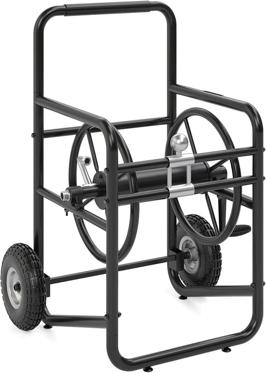 200' Pro Hose Reel Cart with Flat-Free Rubber Tires, Outdoor Weather-Resistant Steel Garden Hose Reel Cart, 200' of 5/8" Hose Capacity, Made in the USA