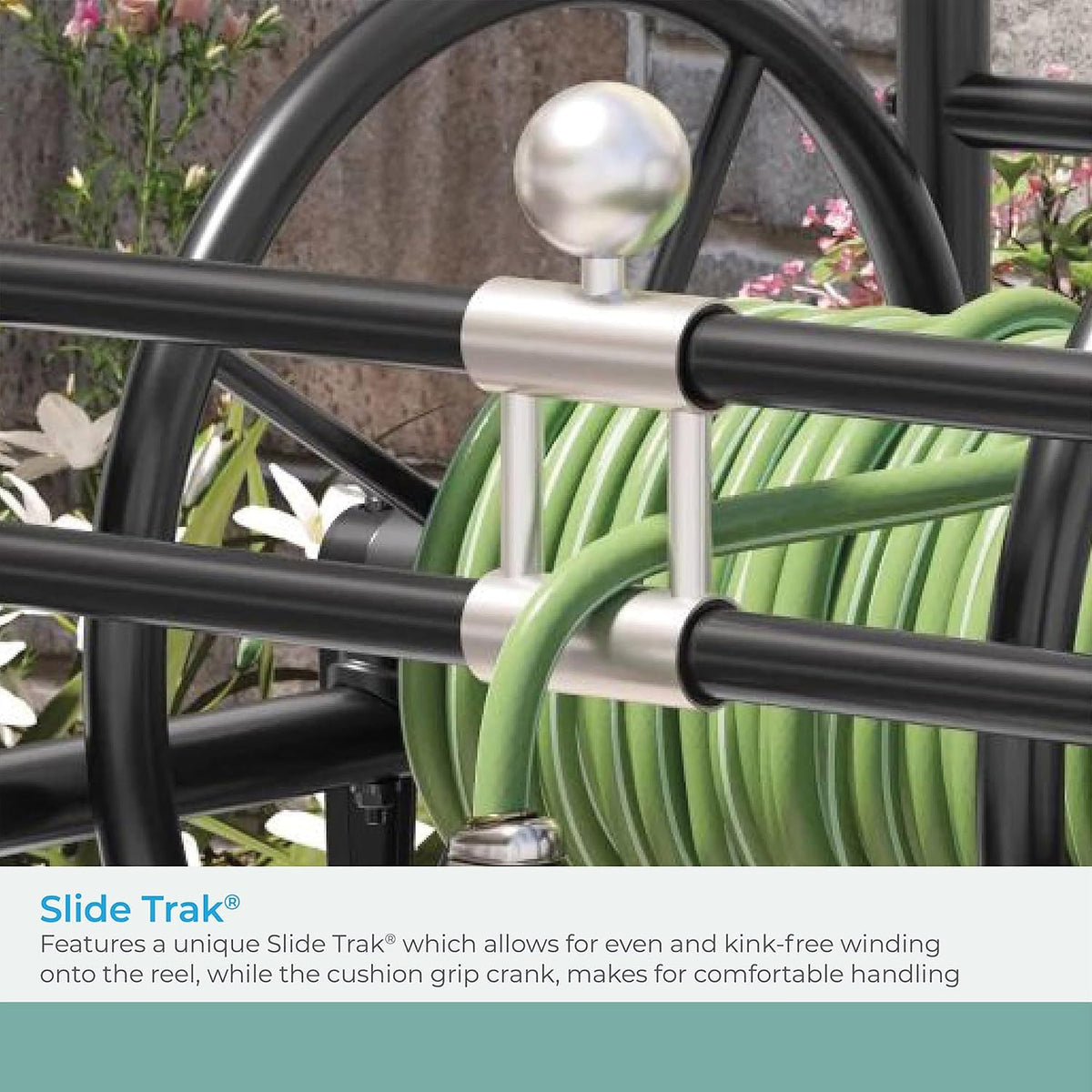 200' Pro Hose Reel Cart with Flat-Free Rubber Tires, Outdoor Weather-Resistant Steel Garden Hose Reel Cart, 200' of 5/8" Hose Capacity, Made in the USA
