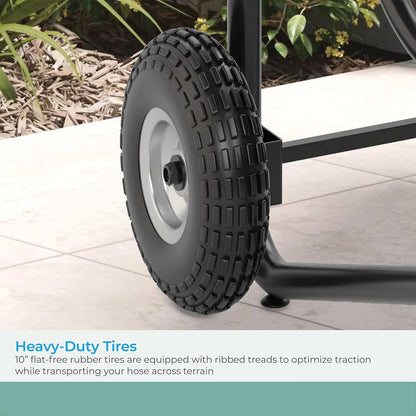 200' Pro Hose Reel Cart with Flat-Free Rubber Tires, Outdoor Weather-Resistant Steel Garden Hose Reel Cart, 200' of 5/8" Hose Capacity, Made in the USA