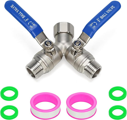 304 Stainless Steel Garden Hose Splitter 2 Way Heavy Duty, Y Valve Water Hose Splitter with Full Flow, Long Handle, 3/4" GHT Thread for Outdoor Faucet