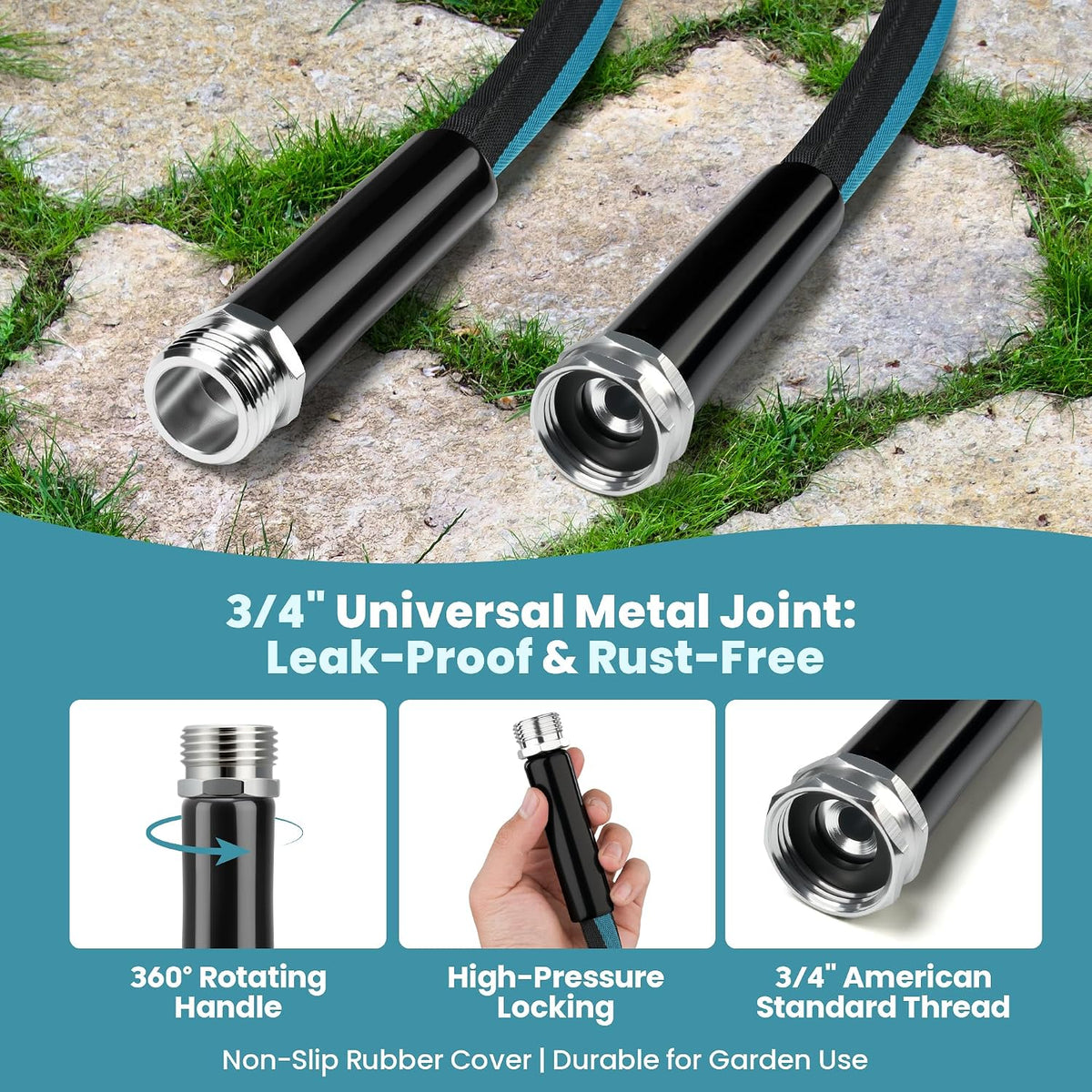 Garden Hose Water Hose 100ft Lightweight Flexible, Kink-Free Outdoor 3/4" Rustproof Metal Fittings, 10-Pattern 360° Rotating Spray Nozzle for Yard Lawn Car Wash