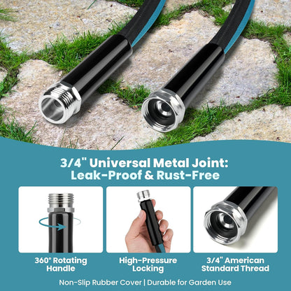 Garden Hose Water Hose 100ft Lightweight Flexible, Kink-Free Outdoor 3/4" Rustproof Metal Fittings, 10-Pattern 360° Rotating Spray Nozzle for Yard Lawn Car Wash