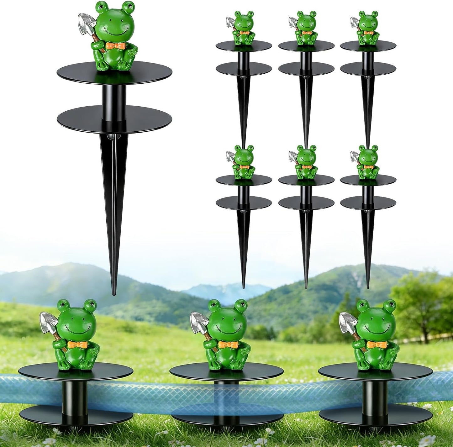 6 Pcs Frog Garden Hose Guide Stakes, 8.7" Heavy Duty Cast Iron Hose Guide for Garden, Metal Water Hose Guide, Rustproof Decorative Hose Guides for Outside Flower Beds, Lawn & Plant Protection