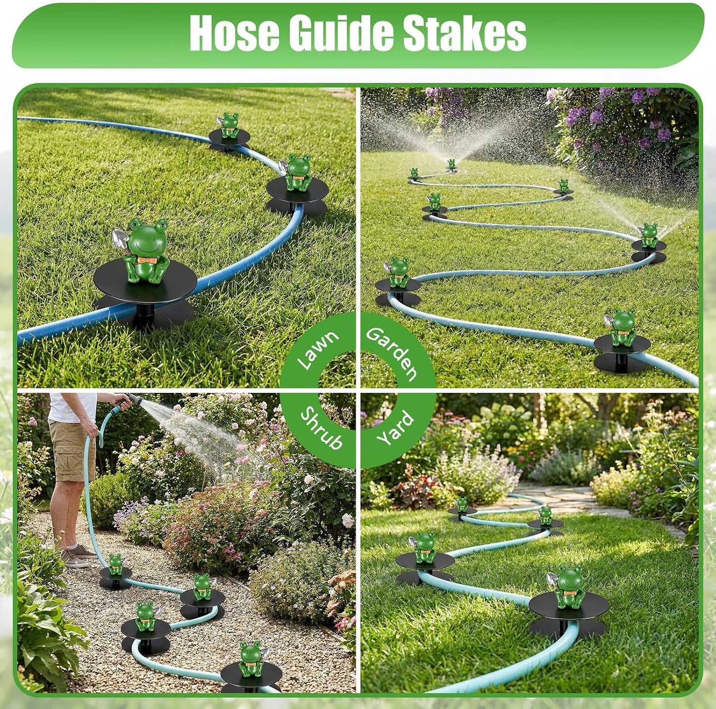 6 Pcs Frog Garden Hose Guide Stakes, 8.7" Heavy Duty Cast Iron Hose Guide for Garden, Metal Water Hose Guide, Rustproof Decorative Hose Guides for Outside Flower Beds, Lawn & Plant Protection
