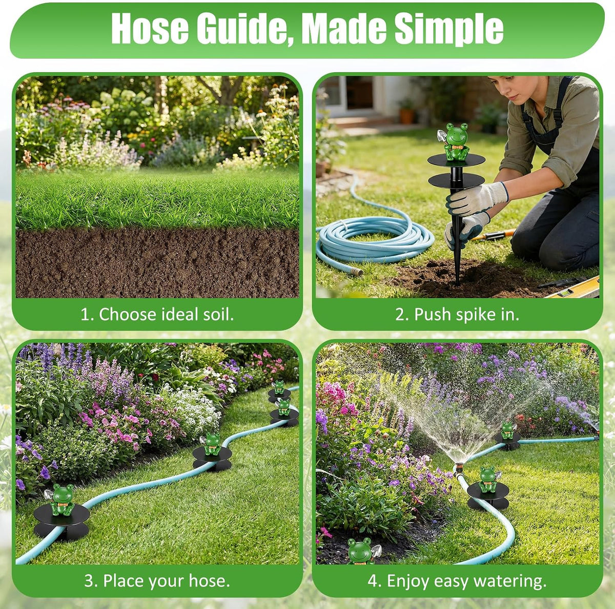 6 Pcs Frog Garden Hose Guide Stakes, 8.7" Heavy Duty Cast Iron Hose Guide for Garden, Metal Water Hose Guide, Rustproof Decorative Hose Guides for Outside Flower Beds, Lawn & Plant Protection