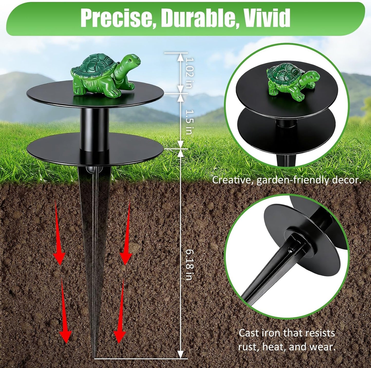 6 Pcs Frog Garden Hose Guide Stakes, 8.7" Heavy Duty Cast Iron Hose Guide for Garden, Metal Water Hose Guide, Rustproof Decorative Hose Guides for Outside Flower Beds, Lawn & Plant Protection