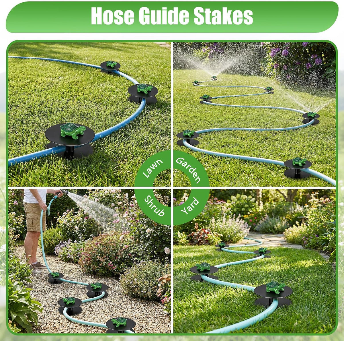 6 Pcs Frog Garden Hose Guide Stakes, 8.7" Heavy Duty Cast Iron Hose Guide for Garden, Metal Water Hose Guide, Rustproof Decorative Hose Guides for Outside Flower Beds, Lawn & Plant Protection