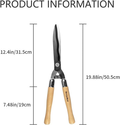 Garden Hedge Shears,19.88''Heavy Duty Pruning Shear for Trimming Borders and Bushes, Manual Hedge Clippers with Wooden Handles & Carbon Steel Sharp Blades Gardening Scissors