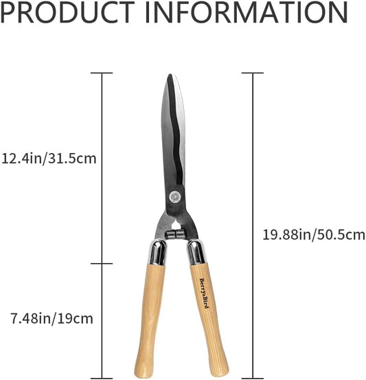 Garden Hedge Shears,19.88''Heavy Duty Pruning Shear for Trimming Borders and Bushes, Manual Hedge Clippers with Wooden Handles & Carbon Steel Sharp Blades Gardening Scissors
