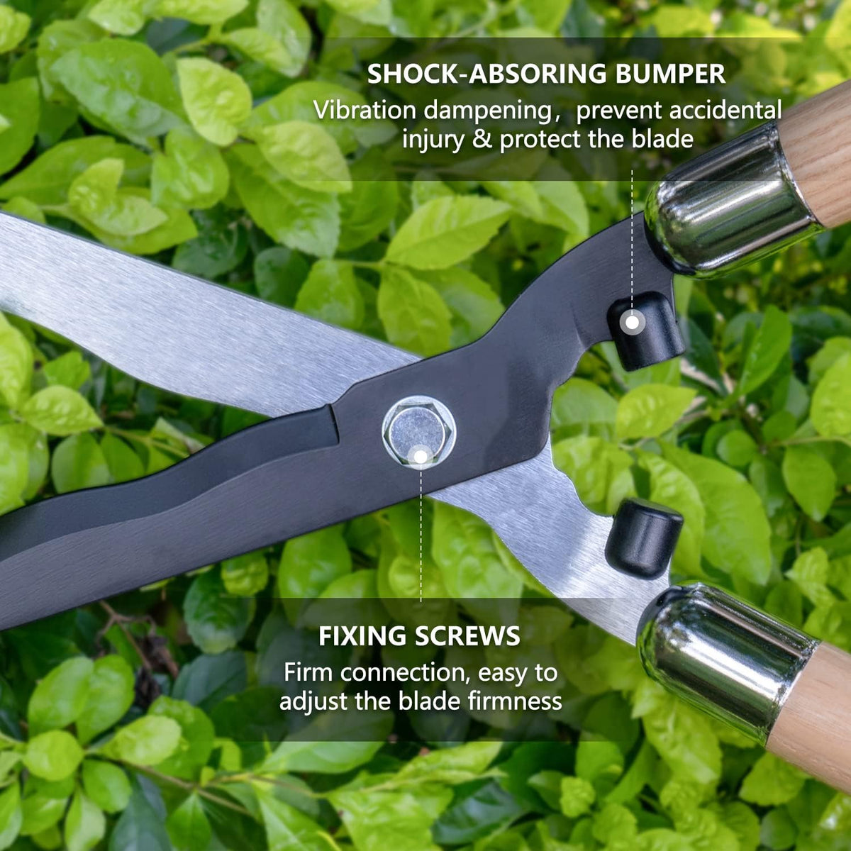 Garden Hedge Shears,19.88''Heavy Duty Pruning Shear for Trimming Borders and Bushes, Manual Hedge Clippers with Wooden Handles & Carbon Steel Sharp Blades Gardening Scissors