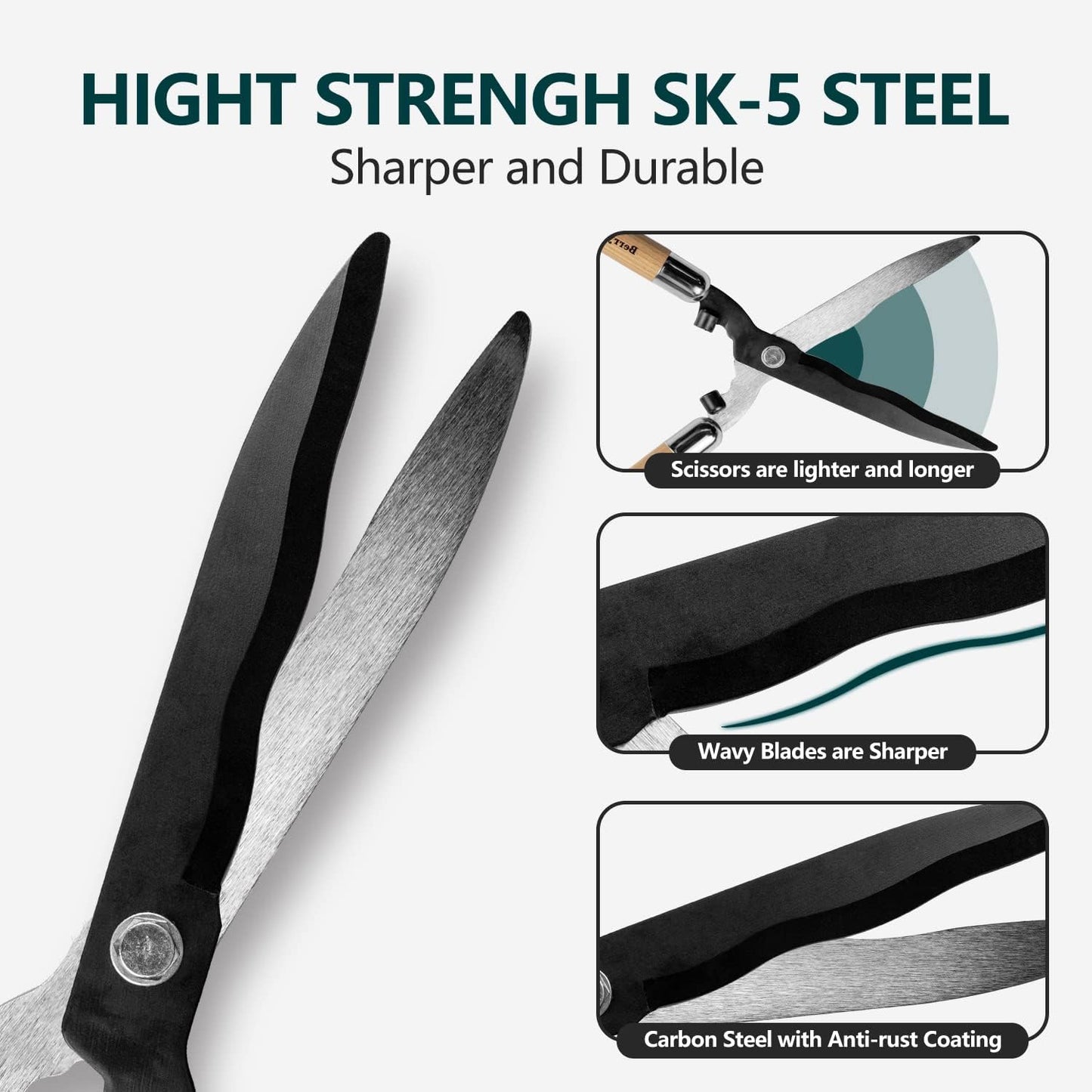 Garden Hedge Shears,19.88''Heavy Duty Pruning Shear for Trimming Borders and Bushes, Manual Hedge Clippers with Wooden Handles & Carbon Steel Sharp Blades Gardening Scissors