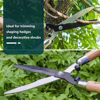 Garden Hedge Shears,19.88''Heavy Duty Pruning Shear for Trimming Borders and Bushes, Manual Hedge Clippers with Wooden Handles & Carbon Steel Sharp Blades Gardening Scissors