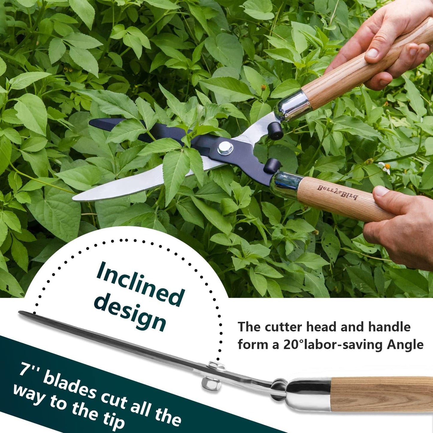 Garden Hedge Shears,19.88''Heavy Duty Pruning Shear for Trimming Borders and Bushes, Manual Hedge Clippers with Wooden Handles & Carbon Steel Sharp Blades Gardening Scissors