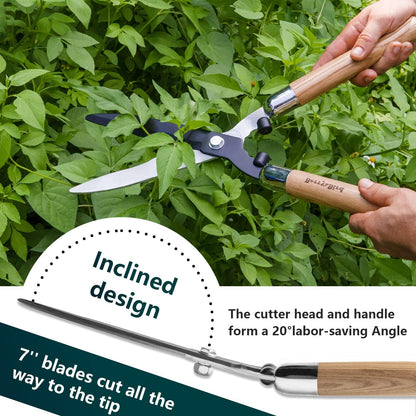 Garden Hedge Shears,19.88''Heavy Duty Pruning Shear for Trimming Borders and Bushes, Manual Hedge Clippers with Wooden Handles & Carbon Steel Sharp Blades Gardening Scissors
