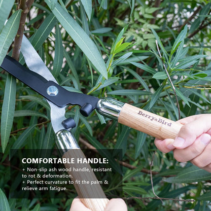Garden Hedge Shears,19.88''Heavy Duty Pruning Shear for Trimming Borders and Bushes, Manual Hedge Clippers with Wooden Handles & Carbon Steel Sharp Blades Gardening Scissors