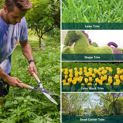 Garden Hedge Shears,19.88''Heavy Duty Pruning Shear for Trimming Borders and Bushes, Manual Hedge Clippers with Wooden Handles & Carbon Steel Sharp Blades Gardening Scissors