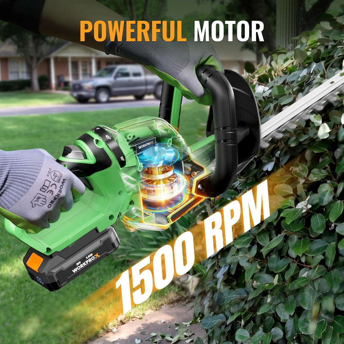 WORKPROX 20V Cordless Hedge Trimmer with Battery, 18'' Dual-Action Blade