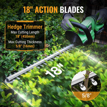 WORKPROX 20V Cordless Hedge Trimmer with Battery, 18'' Dual-Action Blade