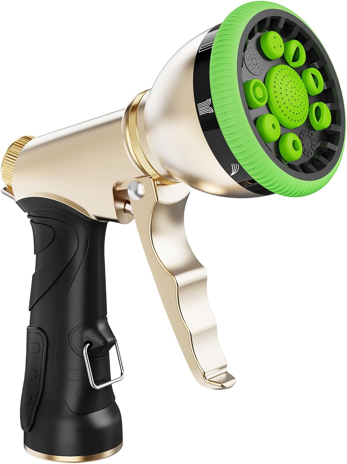 Garden Hose Nozzle, Metal Hose Sprayer Nozzle With 9 Adjustable Spray Patterns, Heavy Duty Hose Sprayer for Watering Plants, Lawns, Car Wash, Pet Washing (Green)