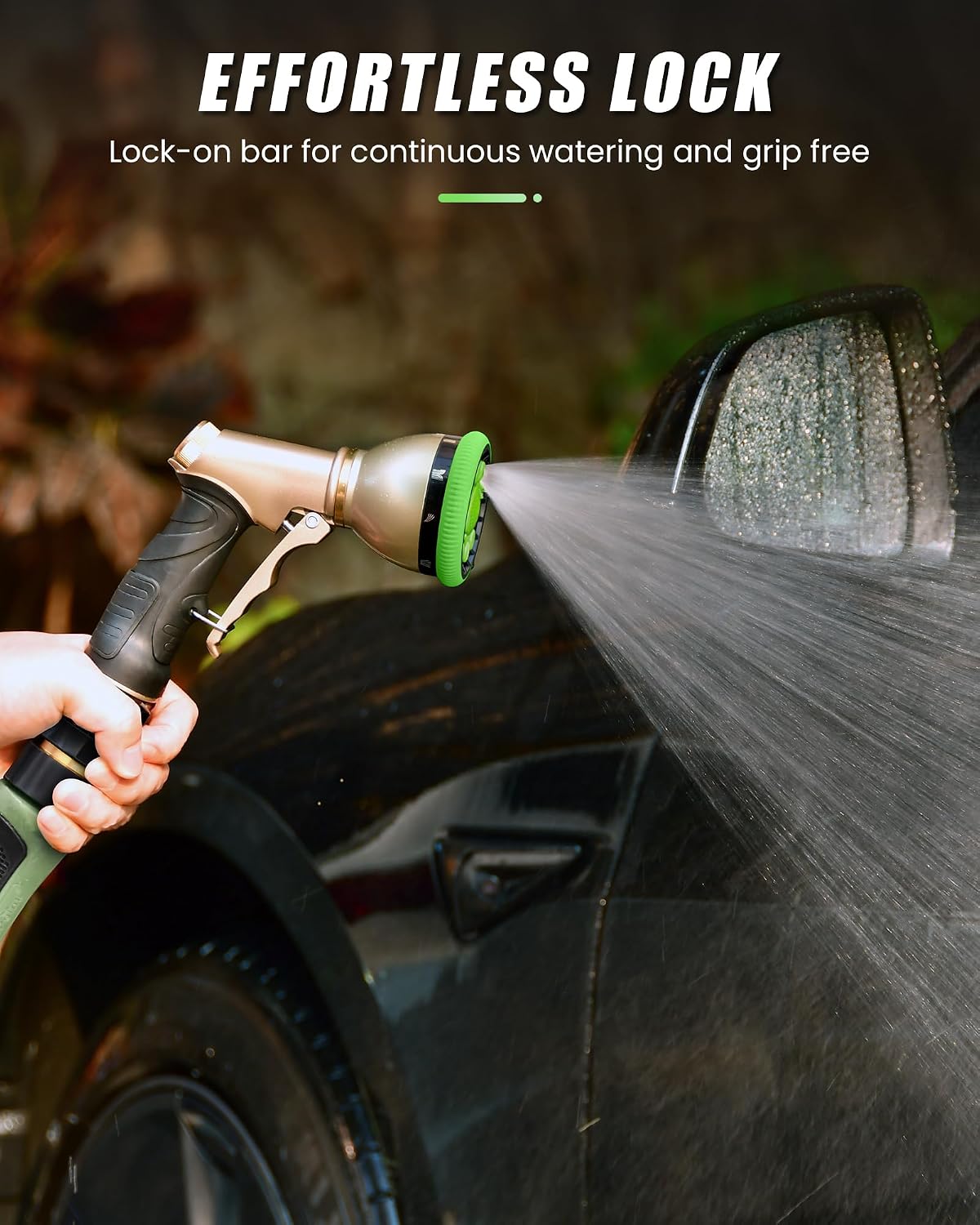 Garden Hose Nozzle, Metal Hose Sprayer Nozzle With 9 Adjustable Spray Patterns, Heavy Duty Hose Sprayer for Watering Plants, Lawns, Car Wash, Pet Washing (Green)