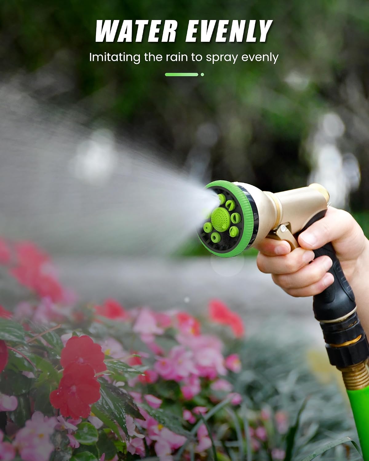 Garden Hose Nozzle, Metal Hose Sprayer Nozzle With 9 Adjustable Spray Patterns, Heavy Duty Hose Sprayer for Watering Plants, Lawns, Car Wash, Pet Washing (Green)