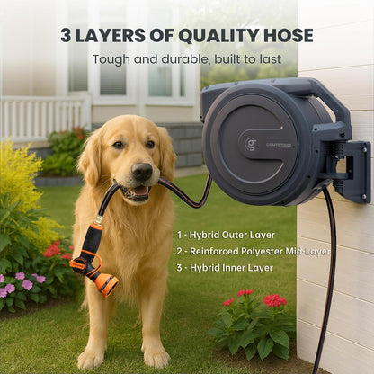 Retractable Garden Hose Reel 5/8" 90FT Auto Rewind Wall Mount