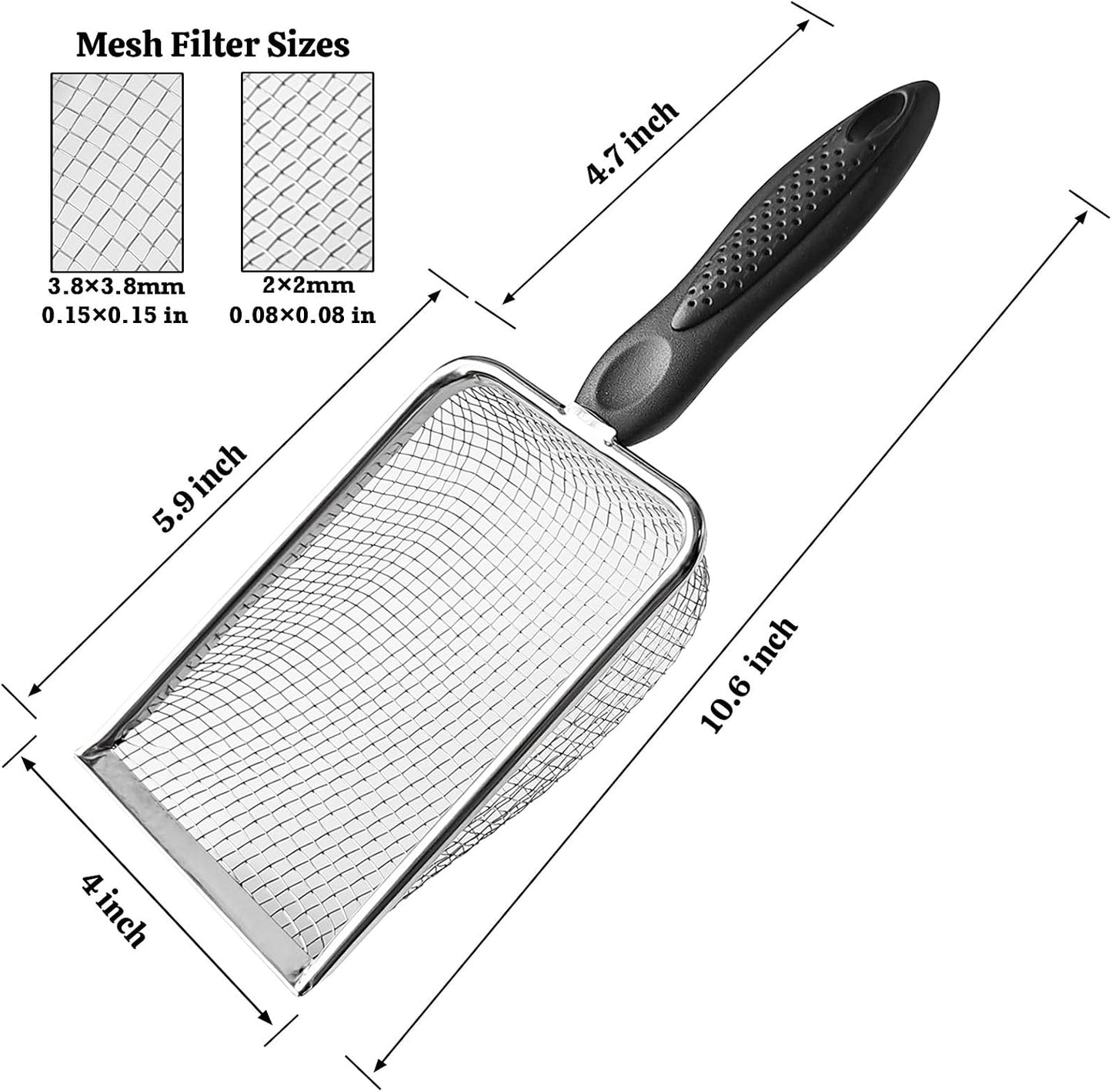 2 Packs Litter Scoop Stainless Steel Mesh Poop Scooper,Metal Litter Box Pooper Scoop Shovel with 2.0mm & 3.8mm Mesh for Dog,Cat,Rabbit,Hamster, Reptile, Sand and Litter Poop Sifter