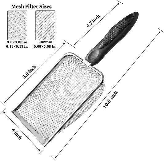 2 Packs Litter Scoop Stainless Steel Mesh Poop Scooper,Metal Litter Box Pooper Scoop Shovel with 2.0mm & 3.8mm Mesh for Dog,Cat,Rabbit,Hamster, Reptile, Sand and Litter Poop Sifter