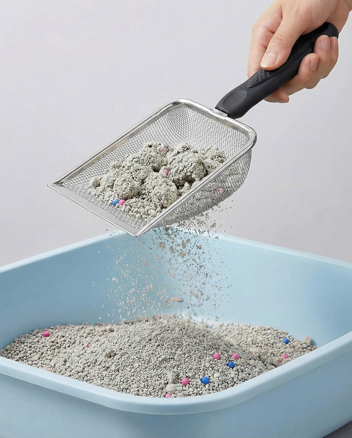 2 Packs Litter Scoop Stainless Steel Mesh Poop Scooper,Metal Litter Box Pooper Scoop Shovel with 2.0mm & 3.8mm Mesh for Dog,Cat,Rabbit,Hamster, Reptile, Sand and Litter Poop Sifter