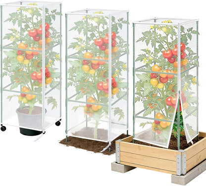3Pack Garden Netting Cover for Square Tomato Cage, 60"x18.5"Bird Netting Barrier with Zipper Drawstring Tomato Trellis Net Mesh Climbing Plant Cover for Protecting Vegetable Fruits from Animals Insect