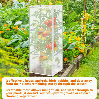 3Pack Garden Netting Cover for Square Tomato Cage, 60"x18.5"Bird Netting Barrier with Zipper Drawstring Tomato Trellis Net Mesh Climbing Plant Cover for Protecting Vegetable Fruits from Animals Insect