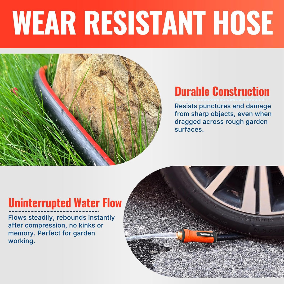 15FT Flexible Garden Hose Female to Female 5/8in, Burst 300 PSI
