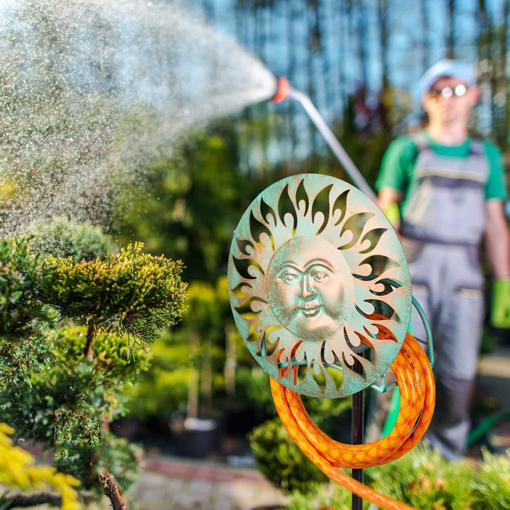 Garden Hose Holder Freestanding, Outdoor Water Hose Holder Heavy Duty, Hose Reel Stand, Outside Metal Hose Rack Hanger Storage