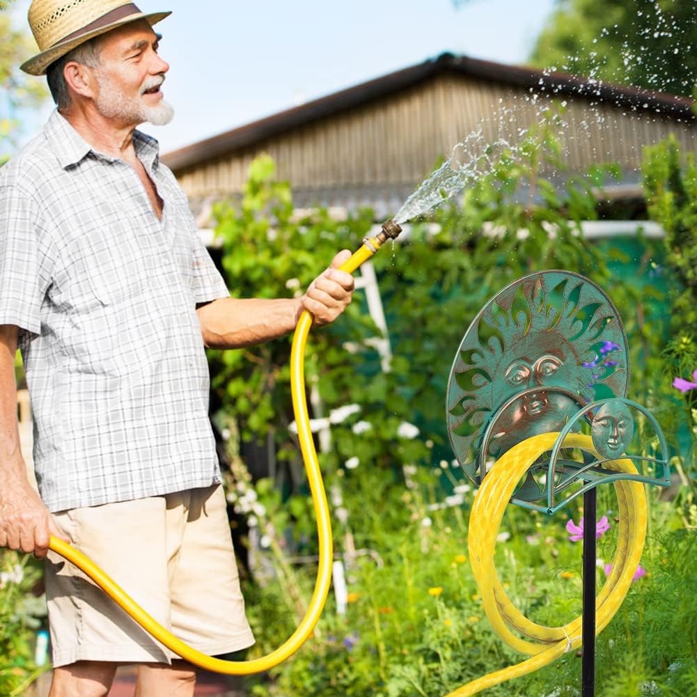Garden Hose Holder Freestanding, Outdoor Water Hose Holder Heavy Duty, Hose Reel Stand, Outside Metal Hose Rack Hanger Storage
