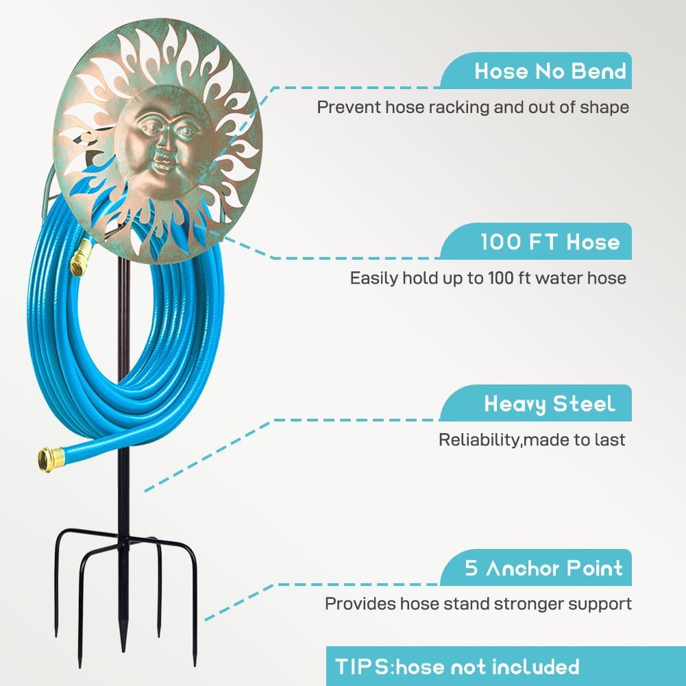 Garden Hose Holder Freestanding, Outdoor Water Hose Holder Heavy Duty, Hose Reel Stand, Outside Metal Hose Rack Hanger Storage