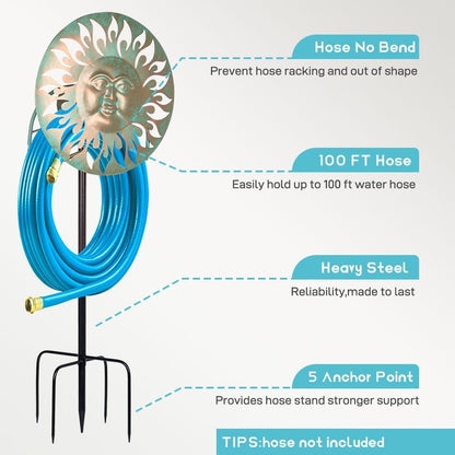 Garden Hose Holder Freestanding, Outdoor Water Hose Holder Heavy Duty, Hose Reel Stand, Outside Metal Hose Rack Hanger Storage