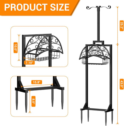 Garden Hose Holder with Shepherds Hooks - Freestanding Metal Water Hose Holder Stand Holds 160ft, Heavy Duty Garden Hanger Storage Rack for Outside Yard Lawn Farm