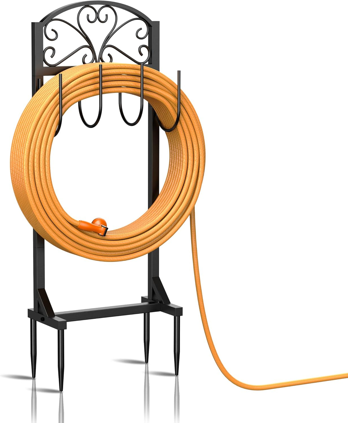 Garden Hose Holder with Shepherds Hooks - Freestanding Metal Water Hose Holder Stand Holds 160ft, Heavy Duty Garden Hanger Storage Rack for Outside Yard Lawn Farm