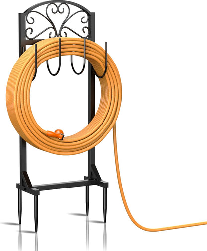 Garden Hose Holder with Shepherds Hooks - Freestanding Metal Water Hose Holder Stand Holds 160ft, Heavy Duty Garden Hanger Storage Rack for Outside Yard Lawn Farm