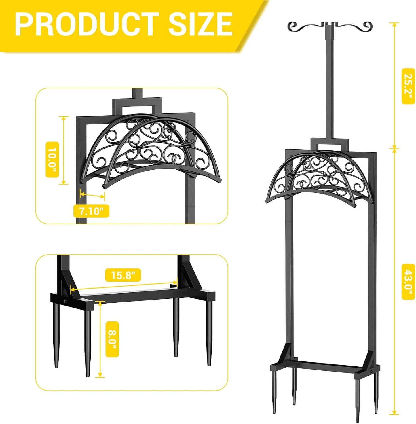 Garden Hose Holder with Shepherds Hooks - Freestanding Metal Water Hose Holder Stand Holds 160ft, Heavy Duty Garden Hanger Storage Rack for Outside Yard Lawn Farm