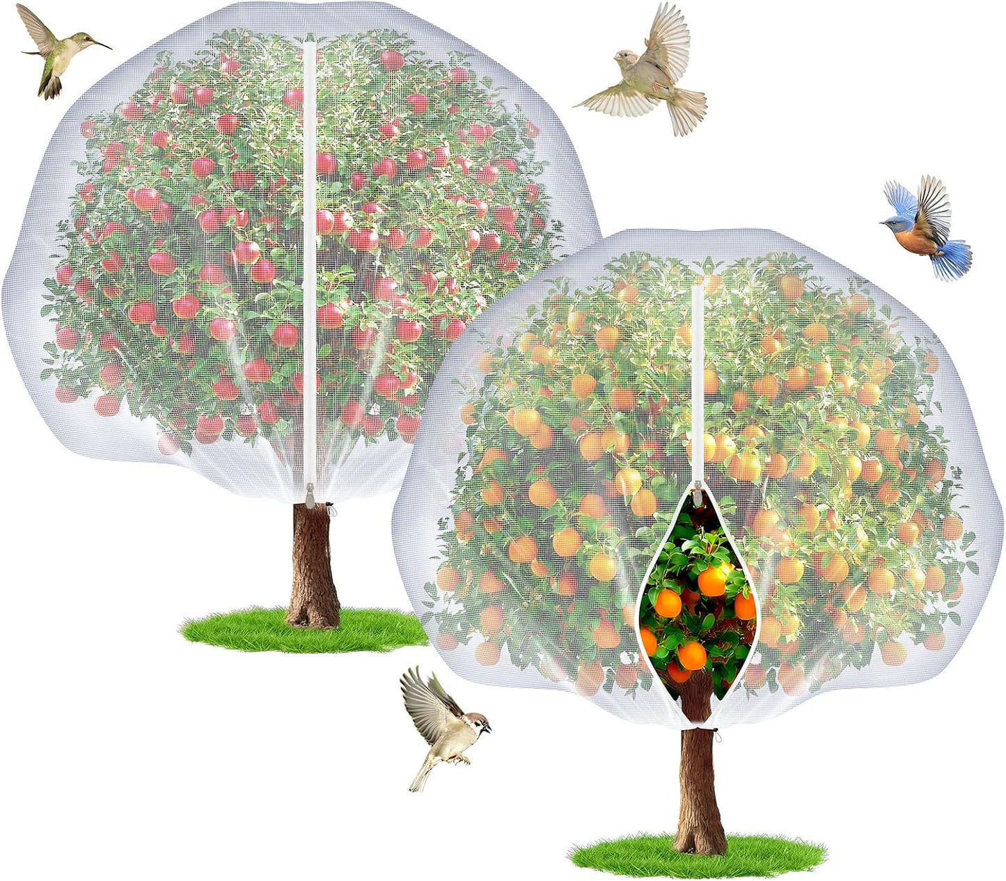 Fruit Tree Netting with Zipper and Drawstring, 10Ft x 10Ft, 2Pcs